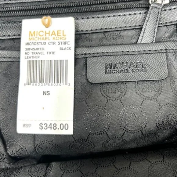 New $348  MICHAEL KORS BLACK STUD LARGE LEATHER TOTE SHOULDER BAG With Scarf (4) - Picture 5 of 13